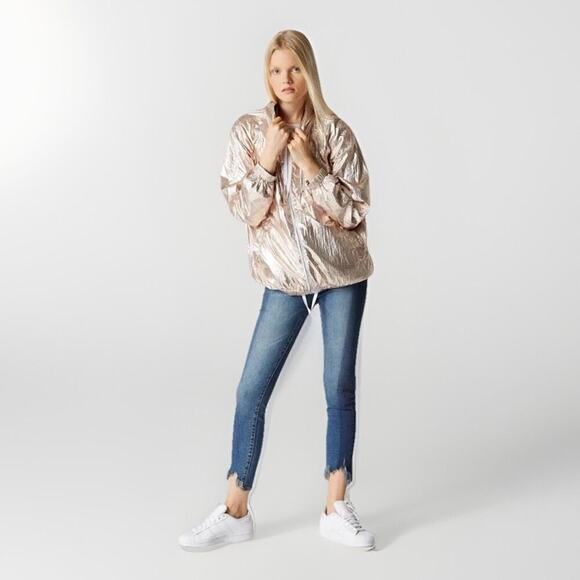 BLANKNYC Good Vibrations Reversible Metallic Windbreaker Jacket M Gold Silver - Picture 1 of 14